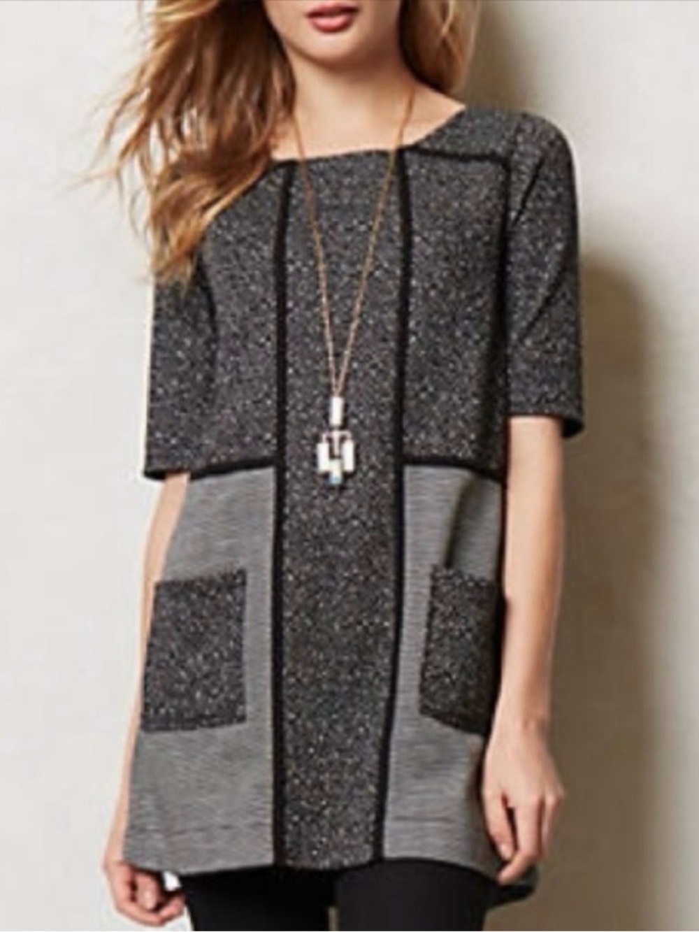 Meadow Rue Black and Gray Striped Knit Tunic